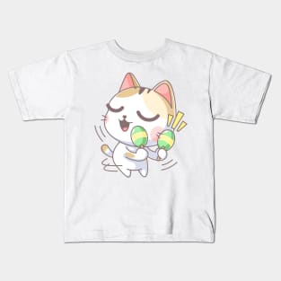 Cute cat playing maracas cartoon Kids T-Shirt